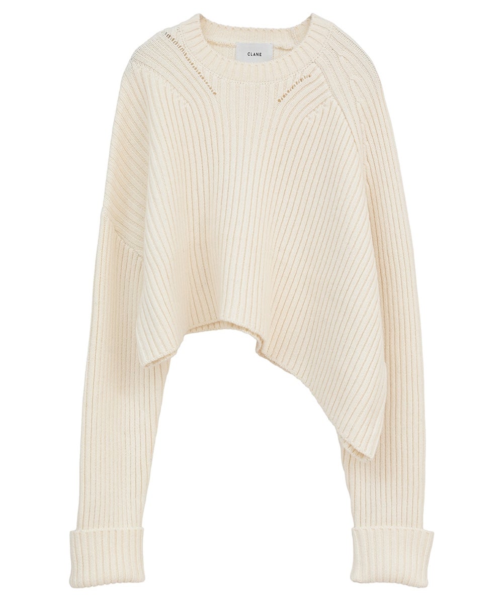 ASYMMETRY WIDE SHORT KNIT TOPS
