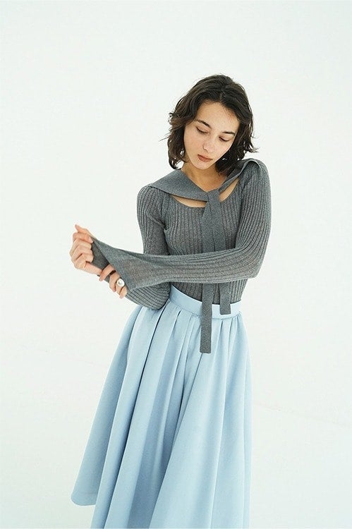 SHEER RIB RIBBON KINT TOPS