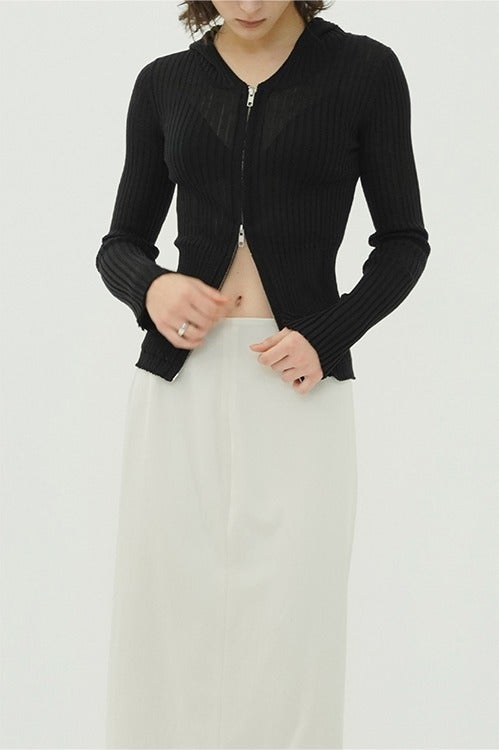 SHEER HOODED KNIT CARDIGAN