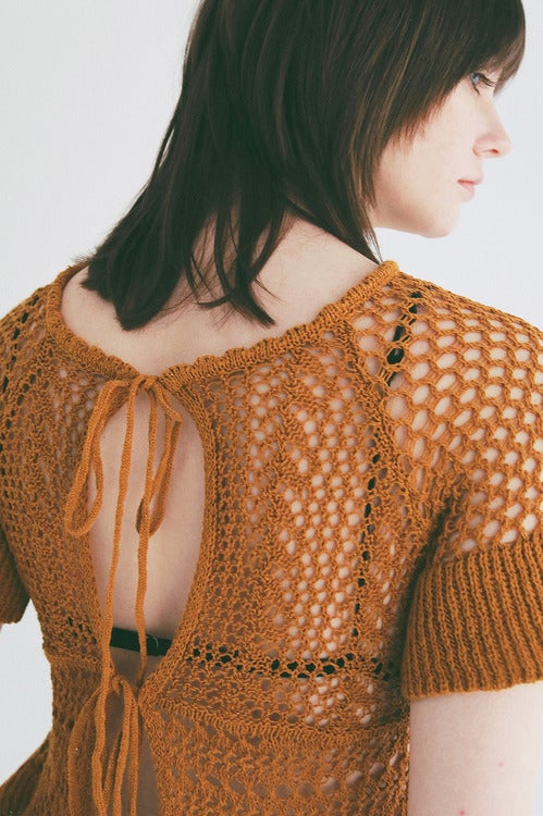 W FACE RIBBON CROCHET KNIT TOPS