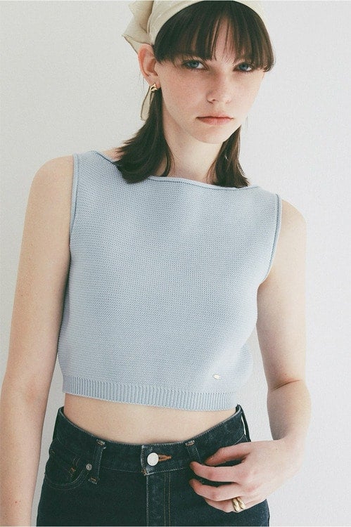 BOAT NECK SHORT KNIT TANK TOPS