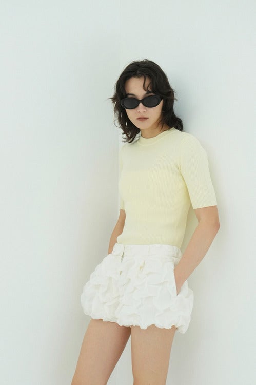 H/N HALF SLEEVE RIB KNIT TOPS