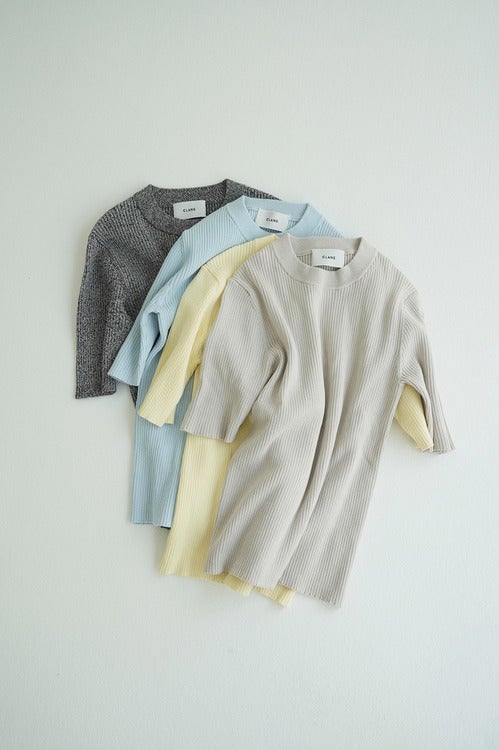 H/N HALF SLEEVE RIB KNIT TOPS