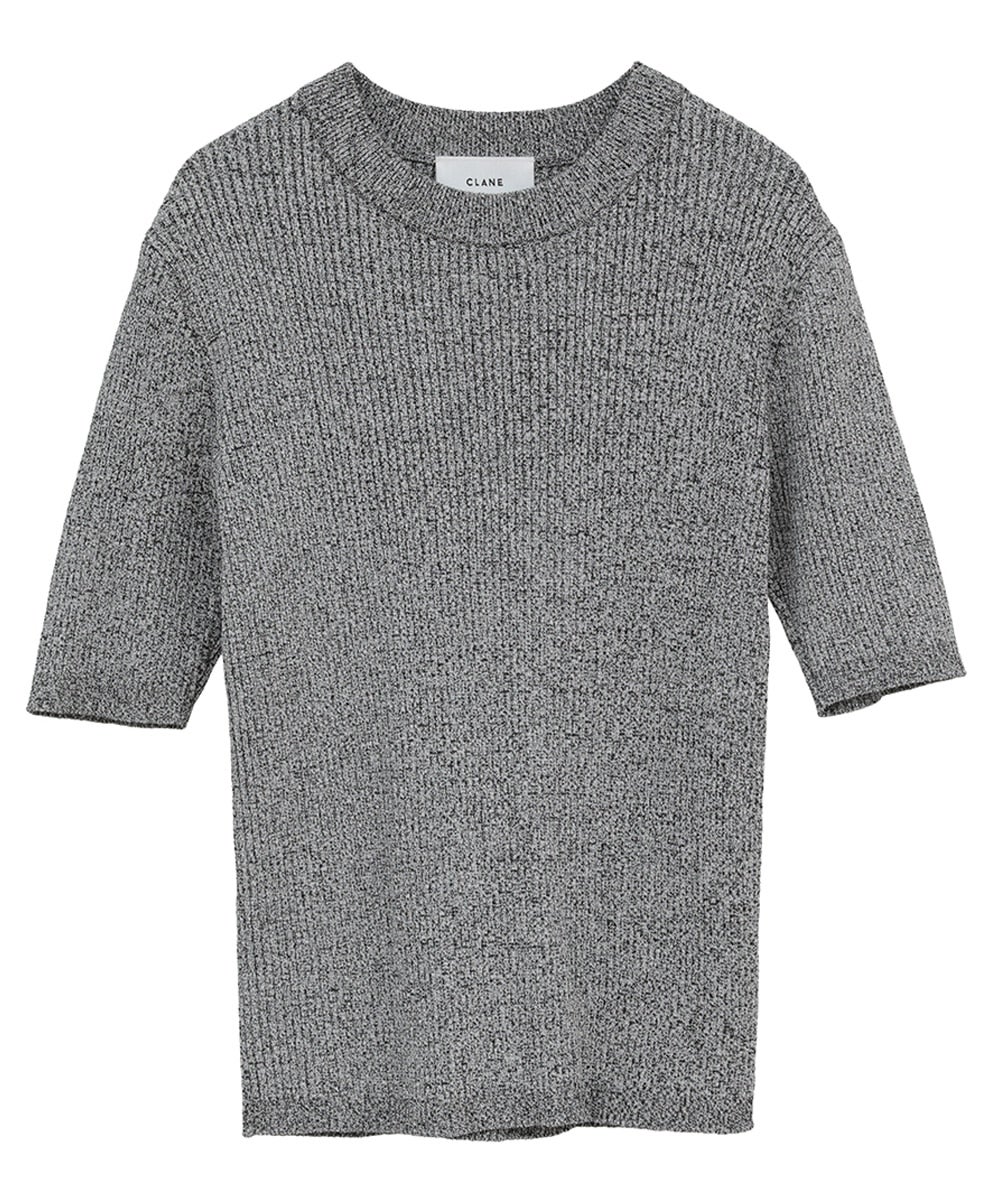 H/N HALF SLEEVE RIB KNIT TOPS