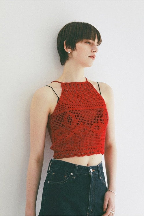 CROCHET CAMI KNIT TOPS