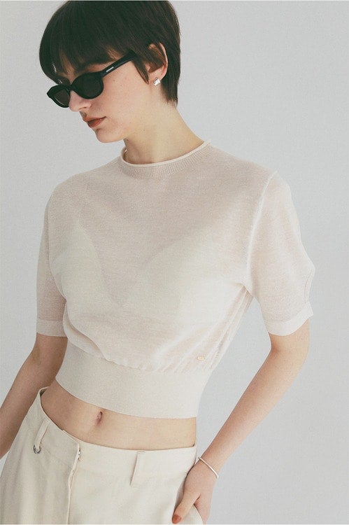 SHEER ROLL NECK H/S KNIT TOPS