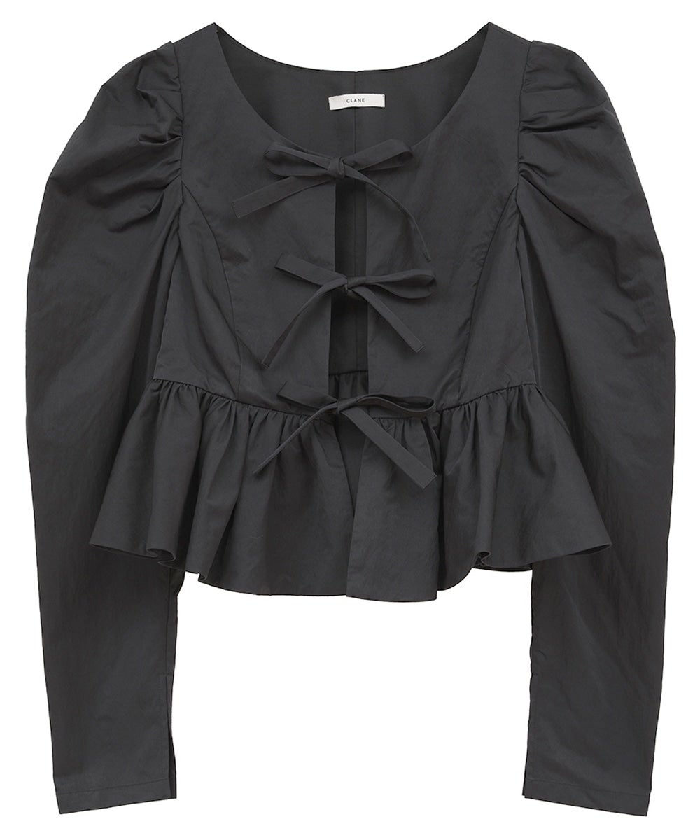 CLANE 26SS SHORT PEPLUM RIBBON TOPS ブラック SHORT PEPLUM RIBBON TOPS｜TOPS(トップス)｜CLANE OFFICIAL ONLINE STORE