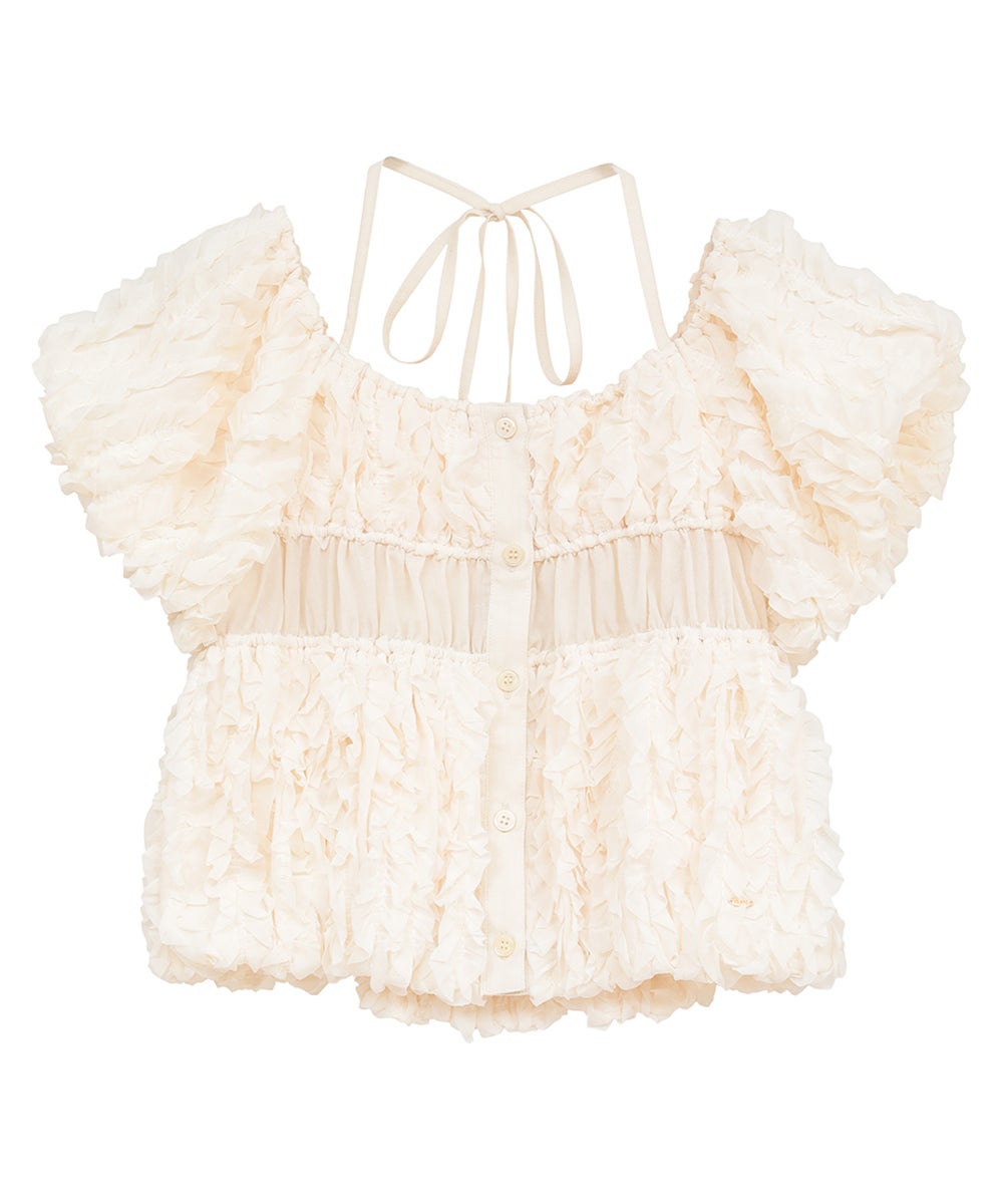 W FACE TOPSTITCHED FRILL TOPS