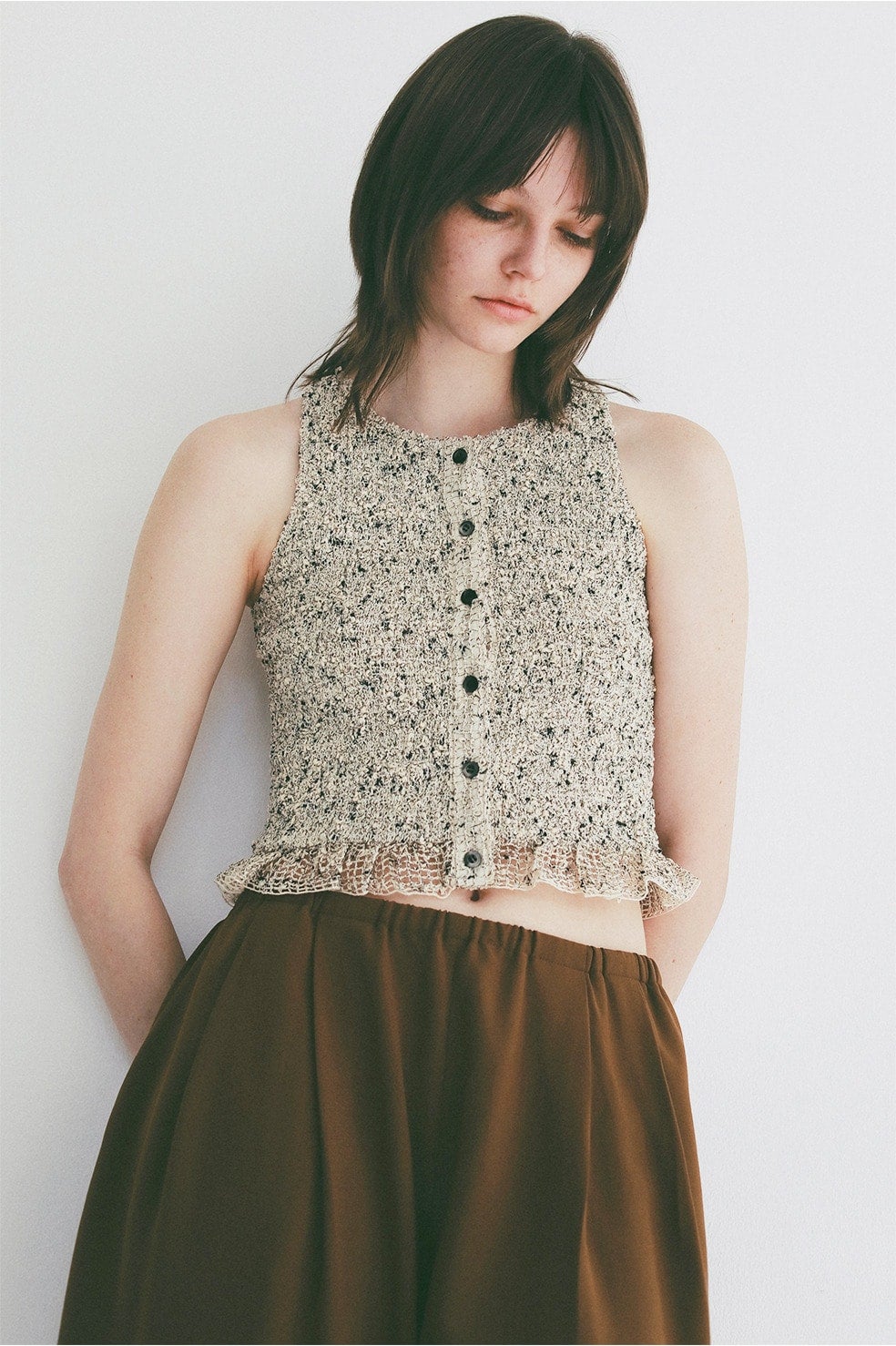 W FACE MIX MESH GATHER N/S TOPS｜TOPS(トップス)｜CLANE OFFICIAL