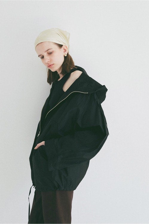 CRINKLED SHEER NYLON ZIP UP HOODIE