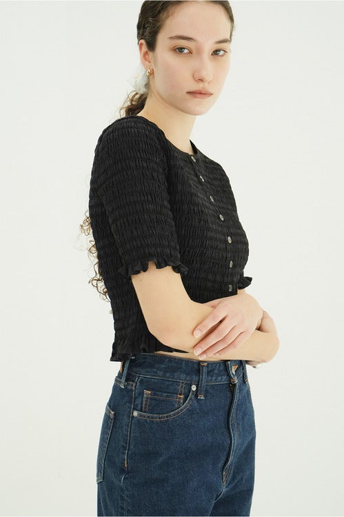 SHIRRING HALF SLEEVE BLOUSE