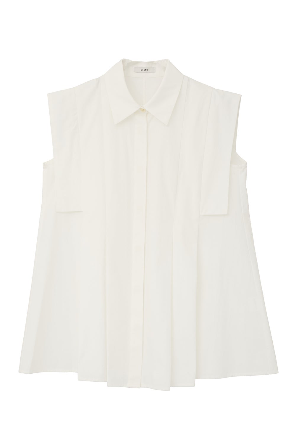 CLAINE DESIGN ホワイト ノースリーブ トップス PANELL PLEAT SQUARE SLEEVE SHIRTS｜TOPS(トップス)｜CLANE OFFICIAL