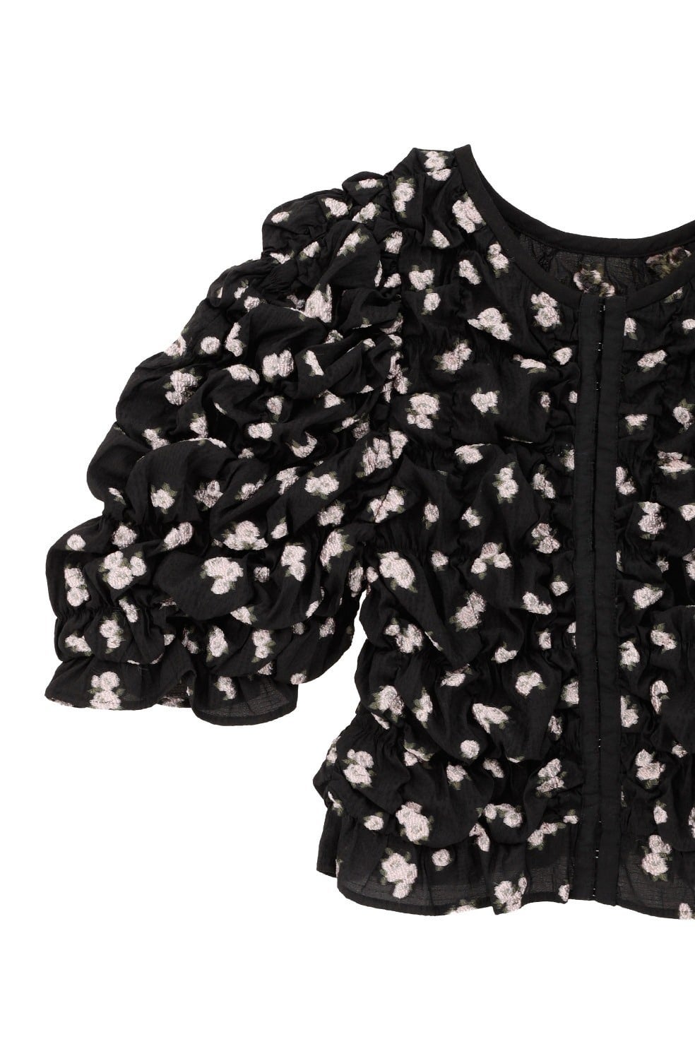 MINAMI TANAKA×CLANE W FACE FLOWER JACQUARD SHIRRING TOPS｜TOPS