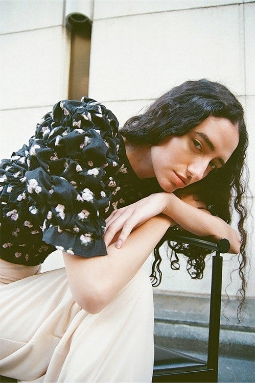 MINAMI TANAKA×CLANE W FACE FLOWER JACQUARD SHIRRING TOPS