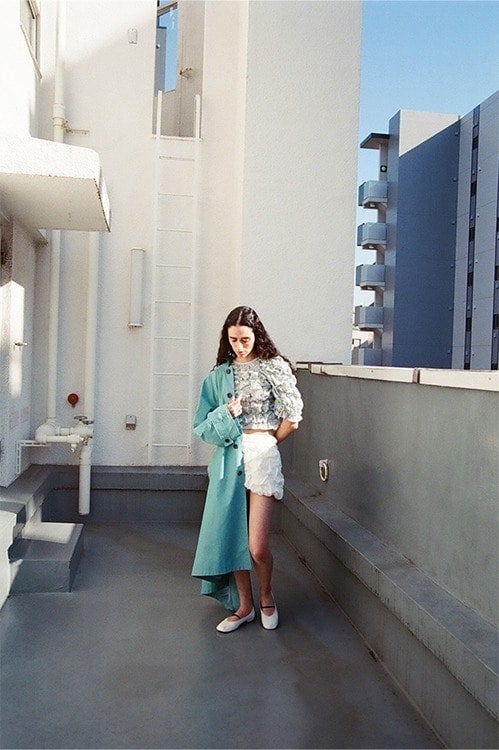 MINAMI TANAKA×CLANE W FACE FLOWER JACQUARD SHIRRING TOPS