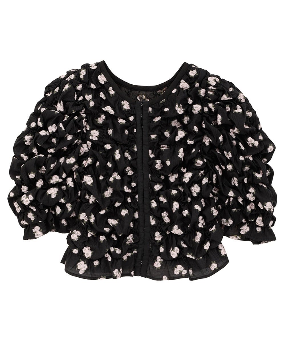 MINAMI TANAKA&times;CLANE W FACE FLOWER JACQUARD SHIRRING TOPS