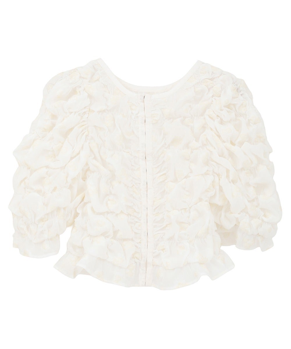 MINAMI TANAKA&times;CLANE W FACE FLOWER JACQUARD SHIRRING TOPS