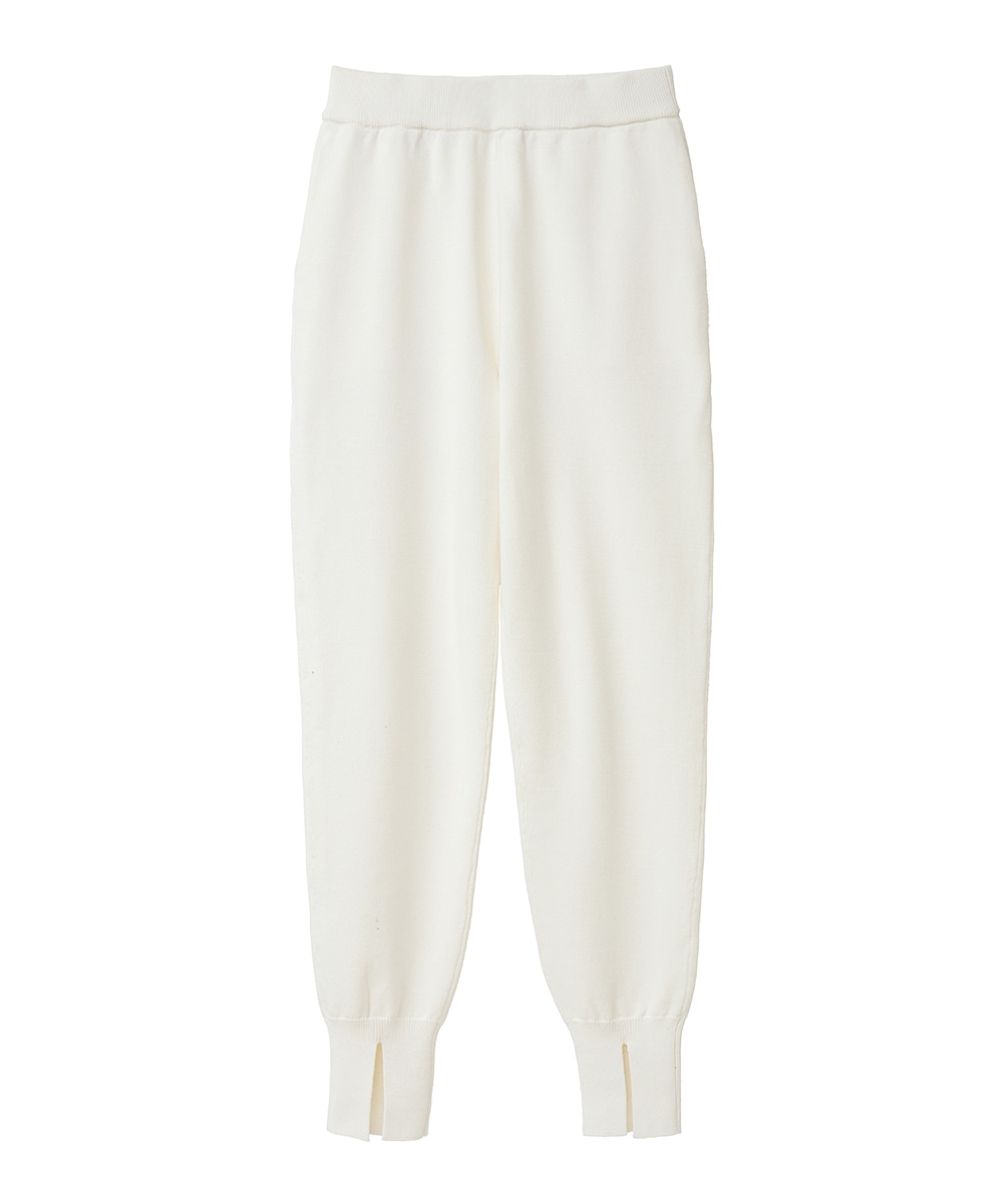 clane_official - SLIM KNIT PANTS - color : ivory / brown size : 1