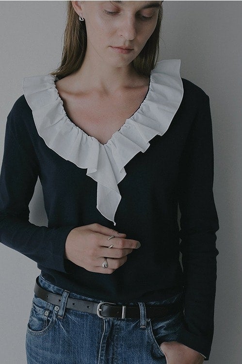MANOF 2WAY FRILL NECK CUT TOPS ネイビー MANOF(マノフ)｜2WAY FRILL NECK CUT TOPS Tシャツ・カットソー