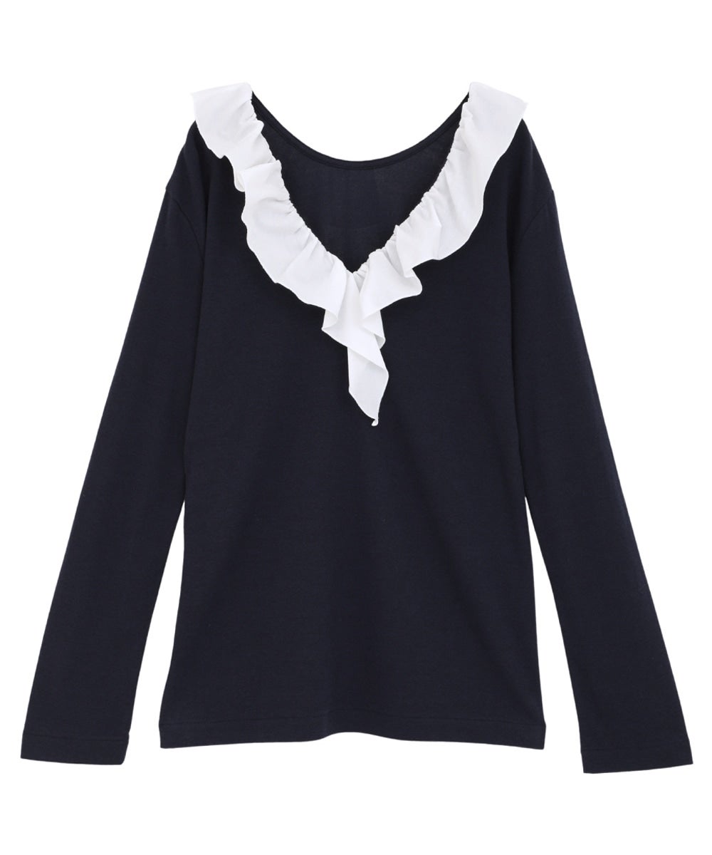 MANOF 2WAY FRILL NECK CUT TOPS ネイビー 2WAY FRILL NECK CUT TOPS｜TOPS(トップス)｜MANOF OFFICIAL ONLINE STORE