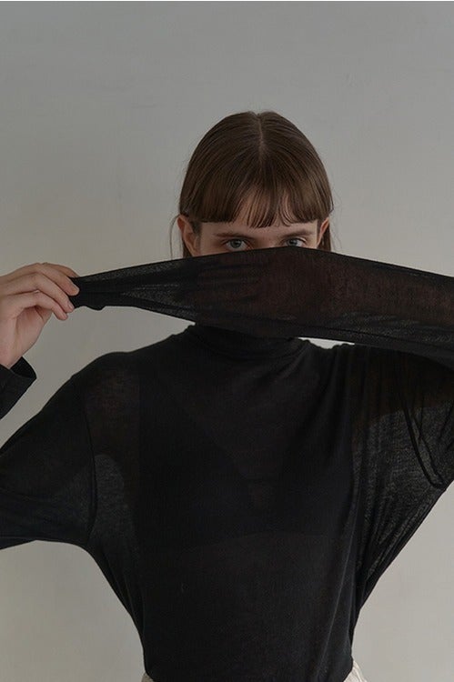 CASHMERE SILK SHEER TURTLE TOPS