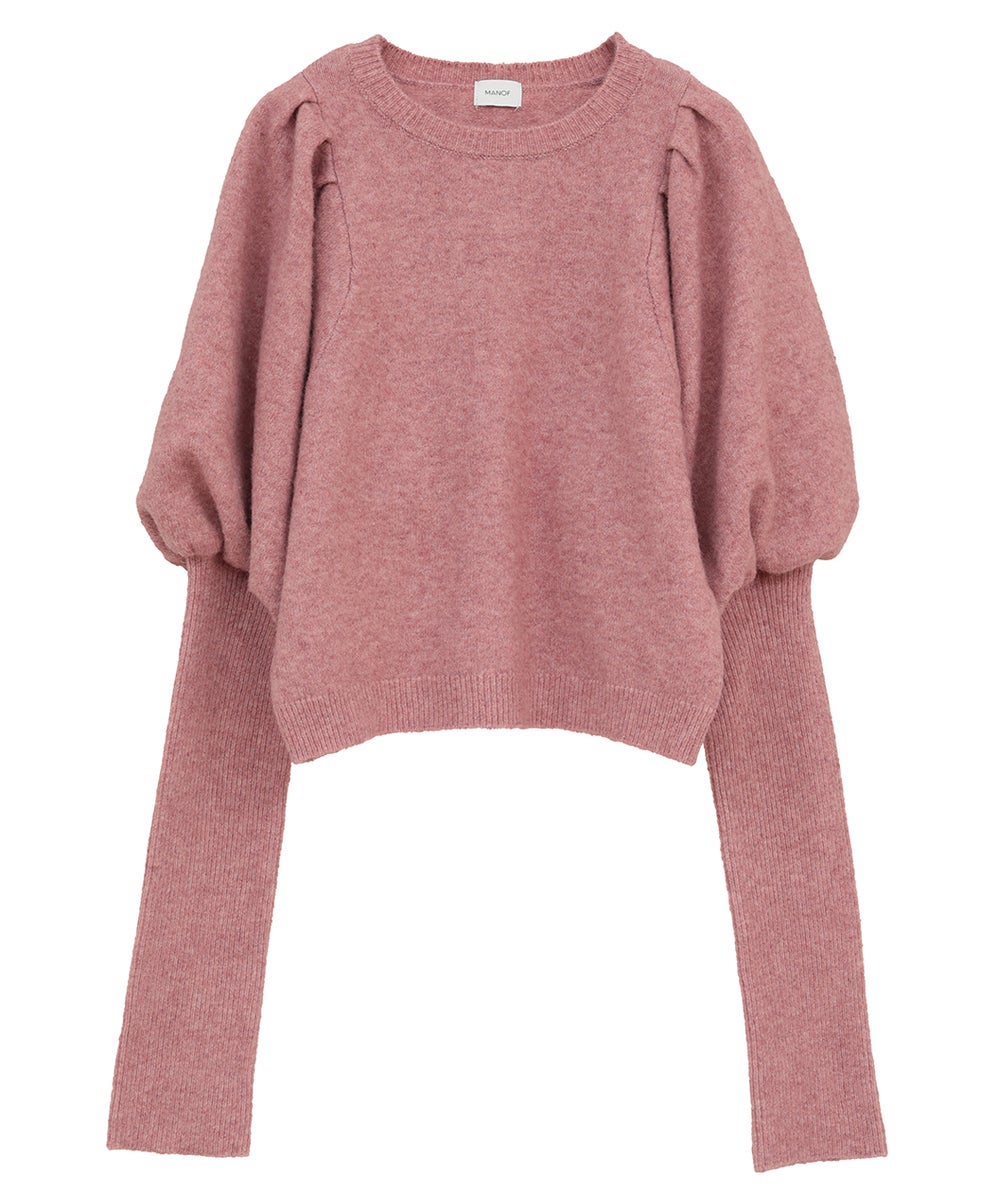 Ameri VINTAGE PUFF SLEEVE KNIT TOP ピンク Ameri（アメリ）の「AMERICAN SLEEVE KNIT TOP（タンクトップ）」 - WEAR