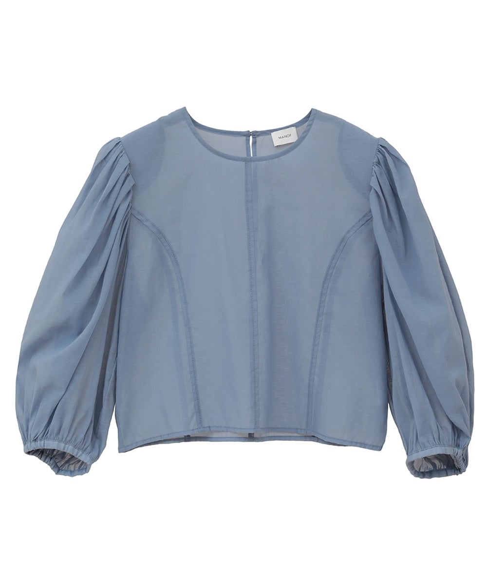 MANOF 正規商品 トップス マノフ シアー ギャザー ブラウス SHEER GATHER BLOUSE ブルー/ブラック BLUE/BLACK 2色展開 2025秋冬新作 MANOF(マノフ) | グラフペーパー,フレッシュサービス,サロモン