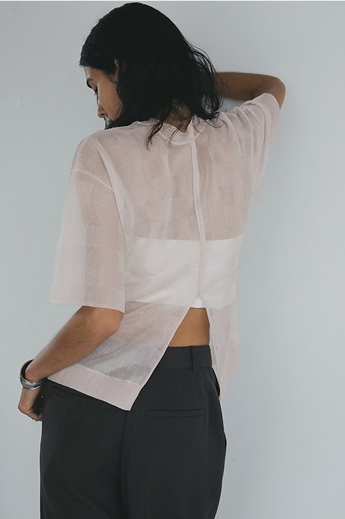 SHEER CHECK KNIT TOPS