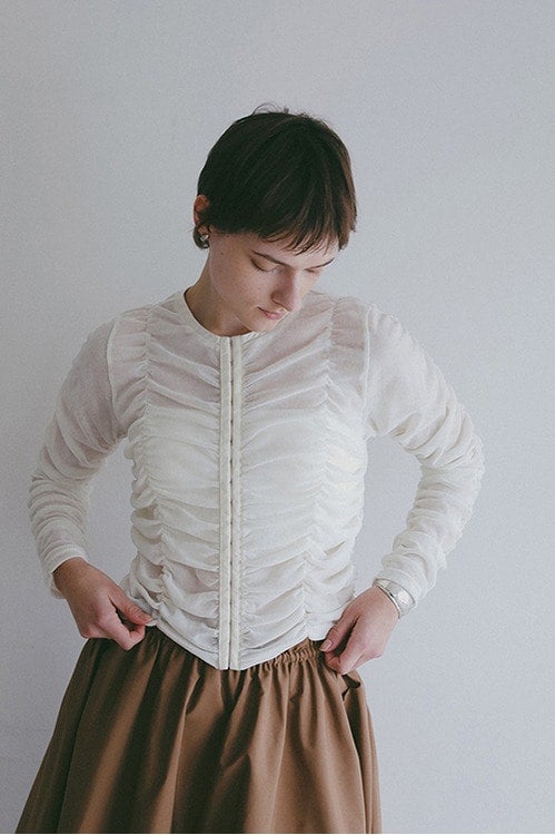 SHIRRING TULLE FLOCKED TOPS