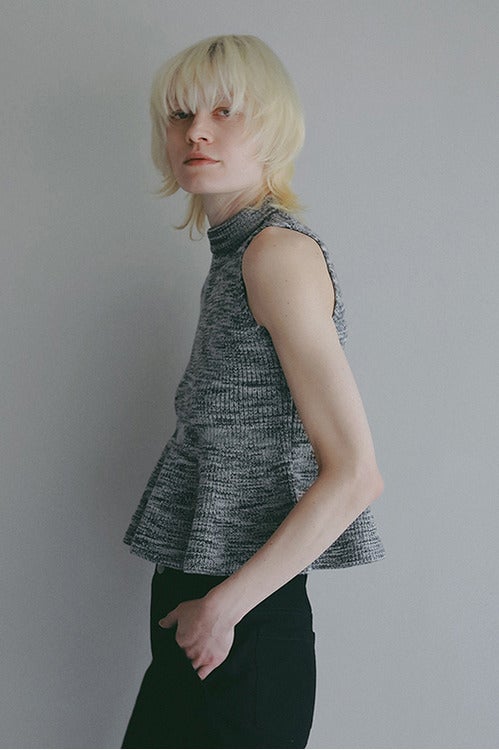 PUFF NECK PEPLUM KNIT TOPS