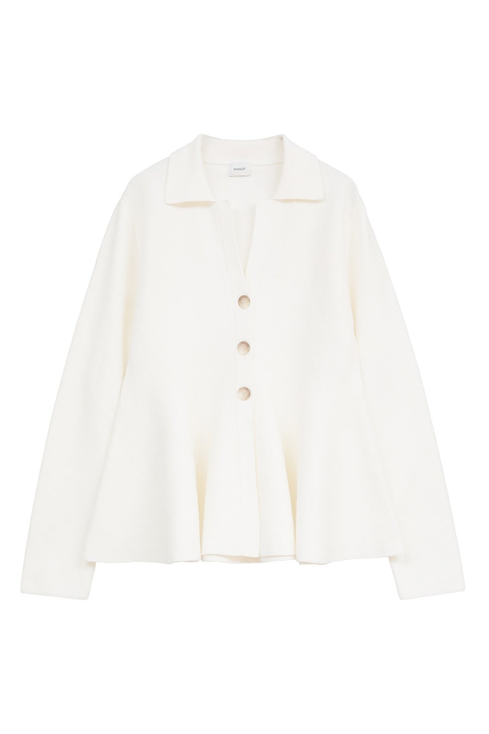 VOLUME PEPLUM KNIT CARDIGAN｜TOPS(トップス)｜MANOF OFFICIAL ONLINE