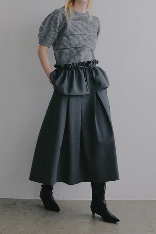 RUFFLE BELT FLARE SKIRT