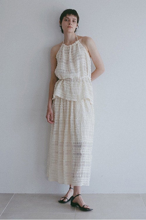 SHIRRING MIDI SKIRT